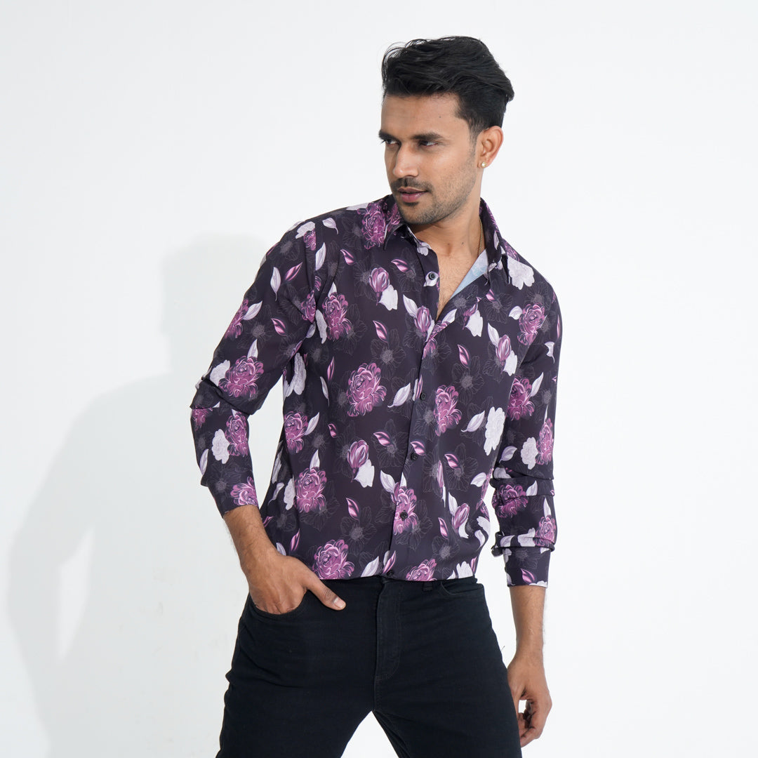 Men Maroon AOP Slim Fit Shirt