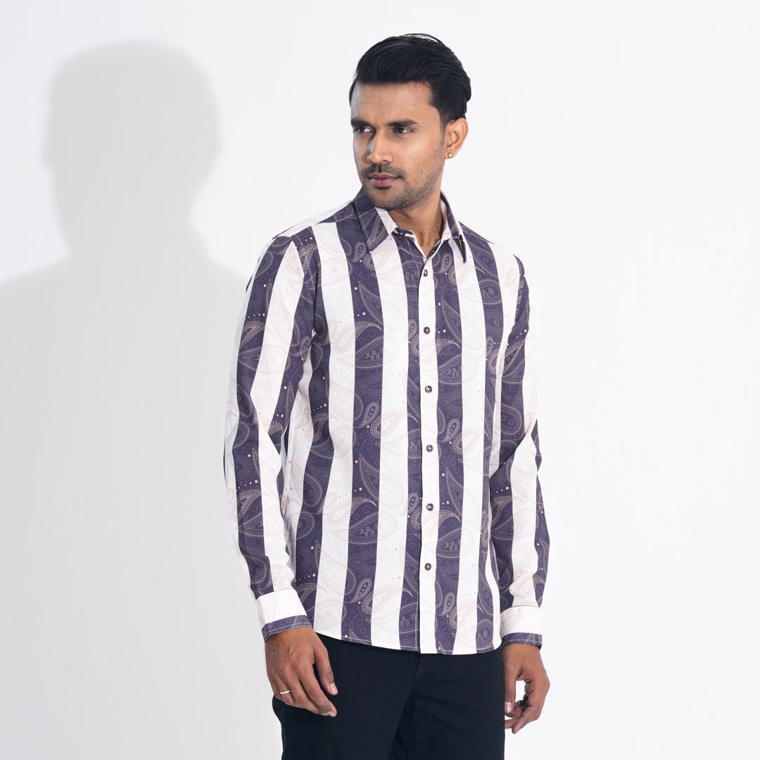 Men Brown Stripe Slim Fit Shirt