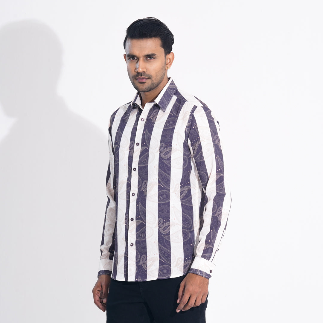 Men Brown Stripe Slim Fit Shirt