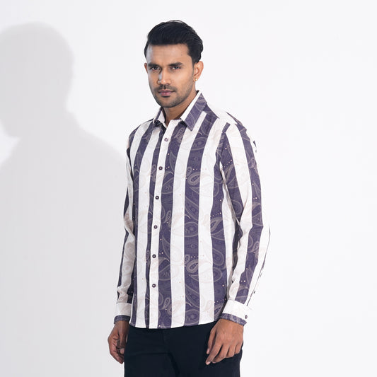 Men Brown Stripe Slim Fit Shirt