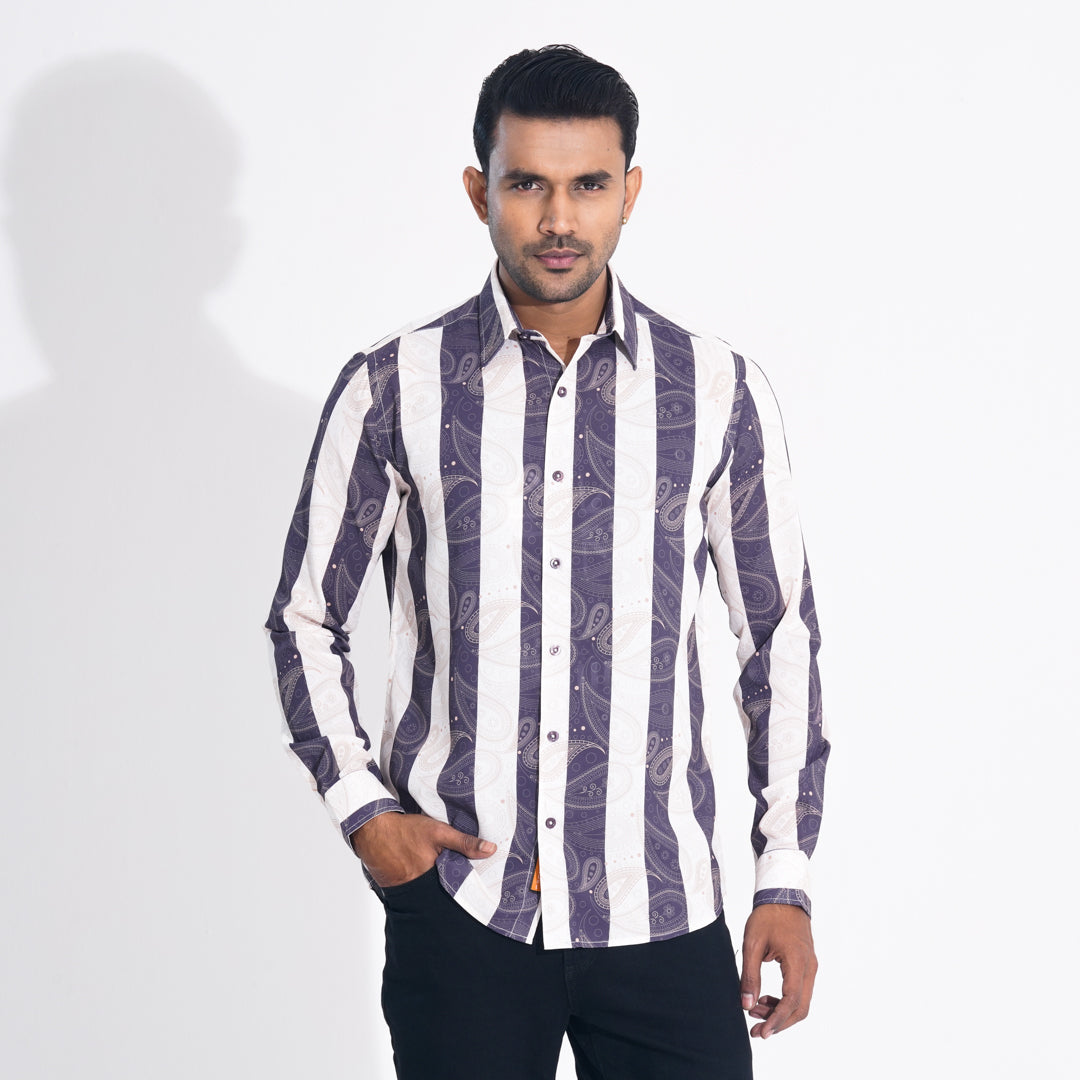 Men Brown Stripe Slim Fit Shirt