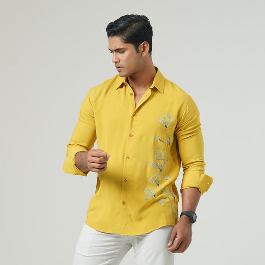 Mens Mustard Casual Shirt