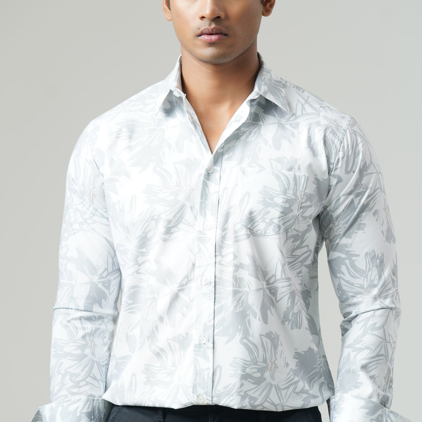 Mens White Aop Casual Shirt