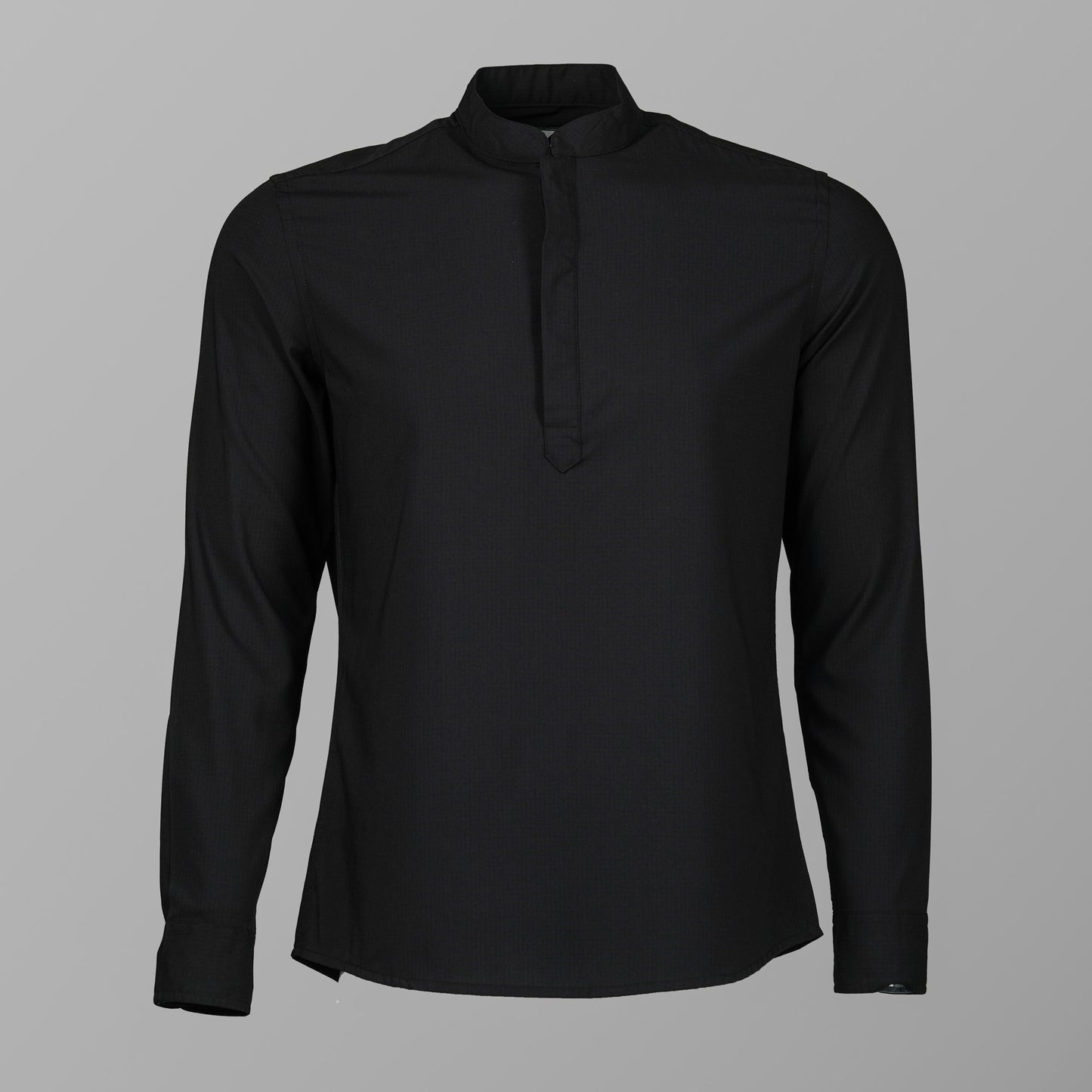 Mens Black Band Collar Shirt