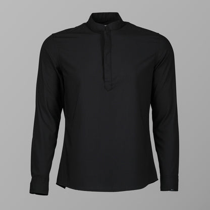 Mens Black Band Collar Shirt