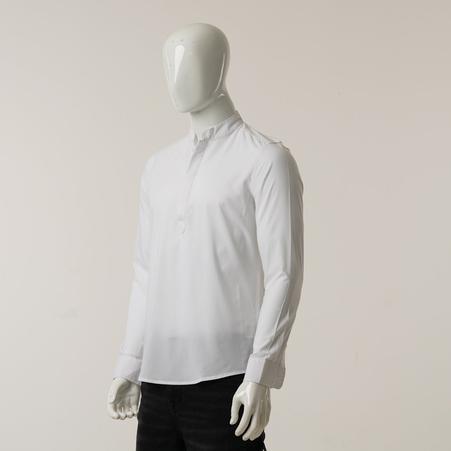 Mens White Casual Band Collar Shirt