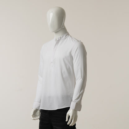 Mens White Casual Band Collar Shirt