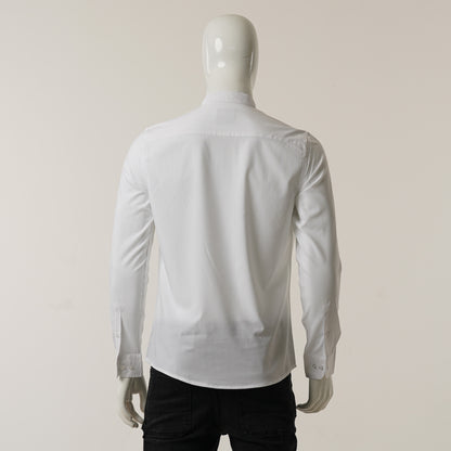 Mens White Casual Band Collar Shirt