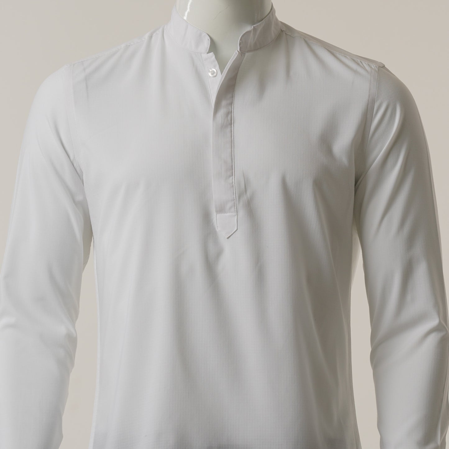 Mens White Casual Band Collar Shirt