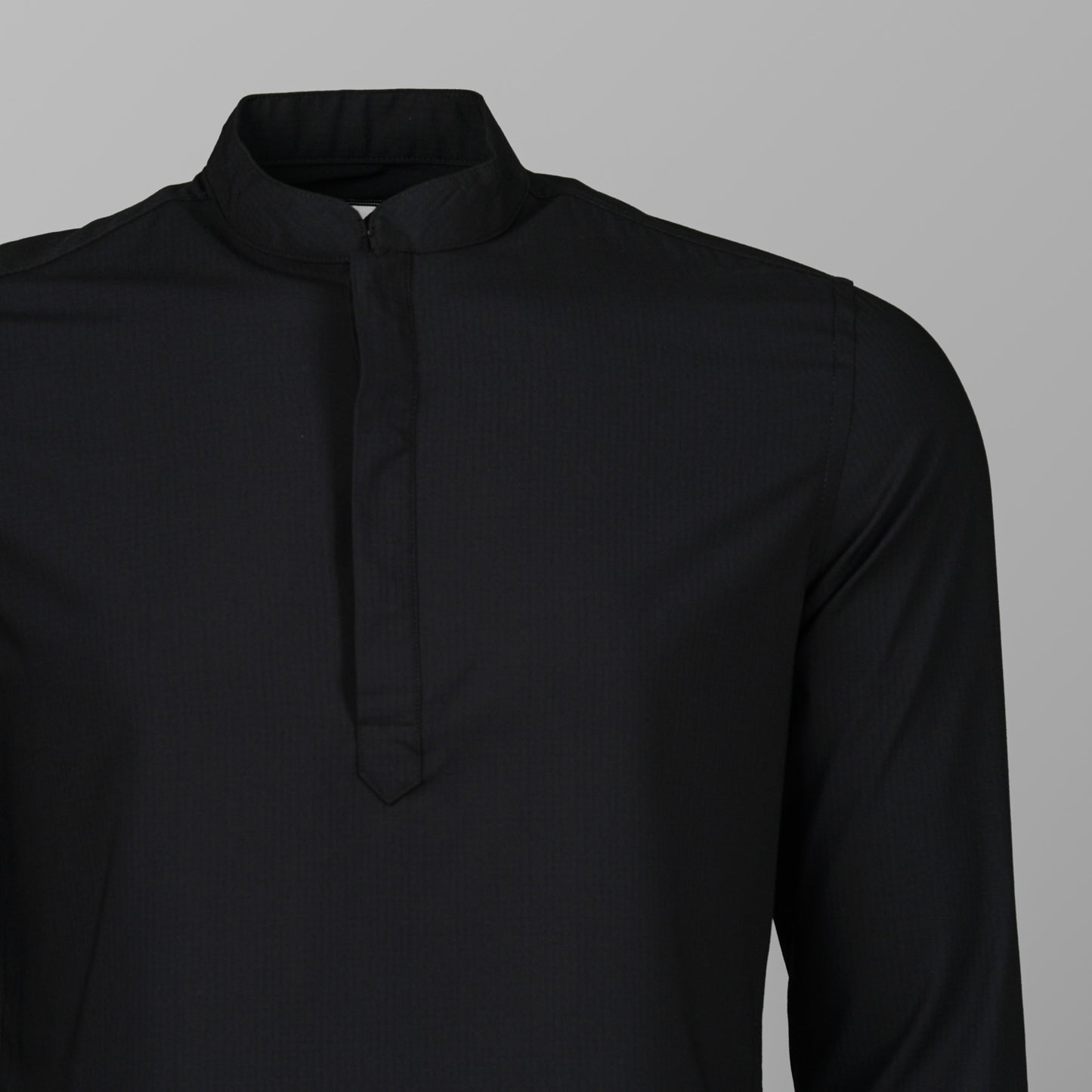 Mens Black Band Collar Shirt