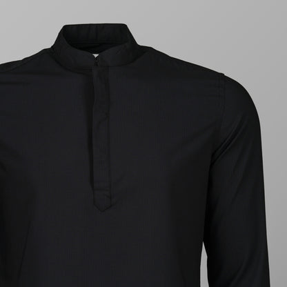 Mens Black Band Collar Shirt