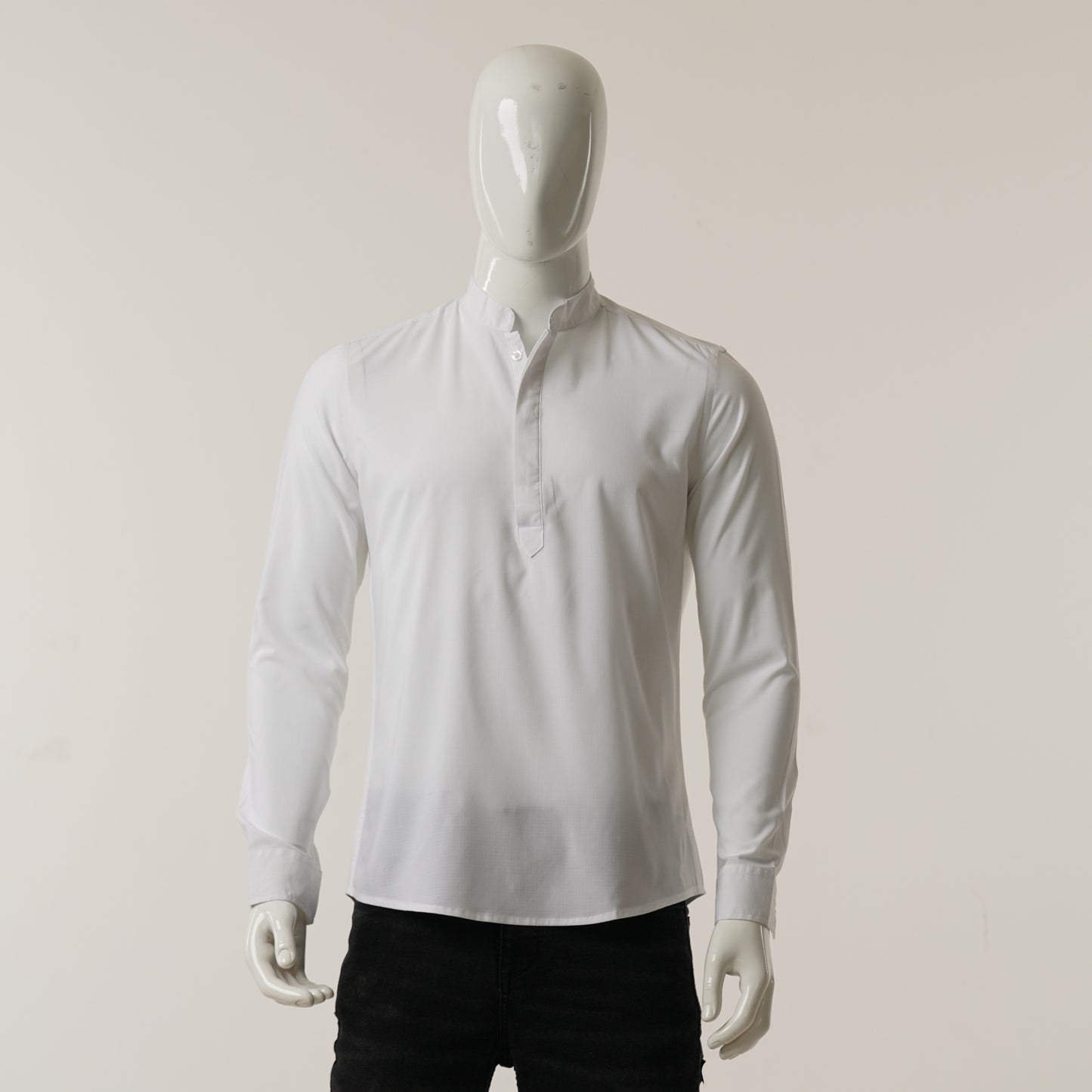 Mens White Casual Band Collar Shirt