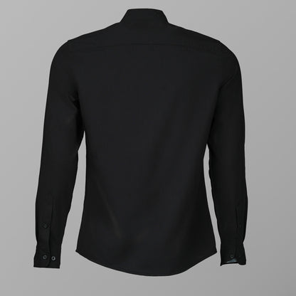 Mens Black Band Collar Shirt