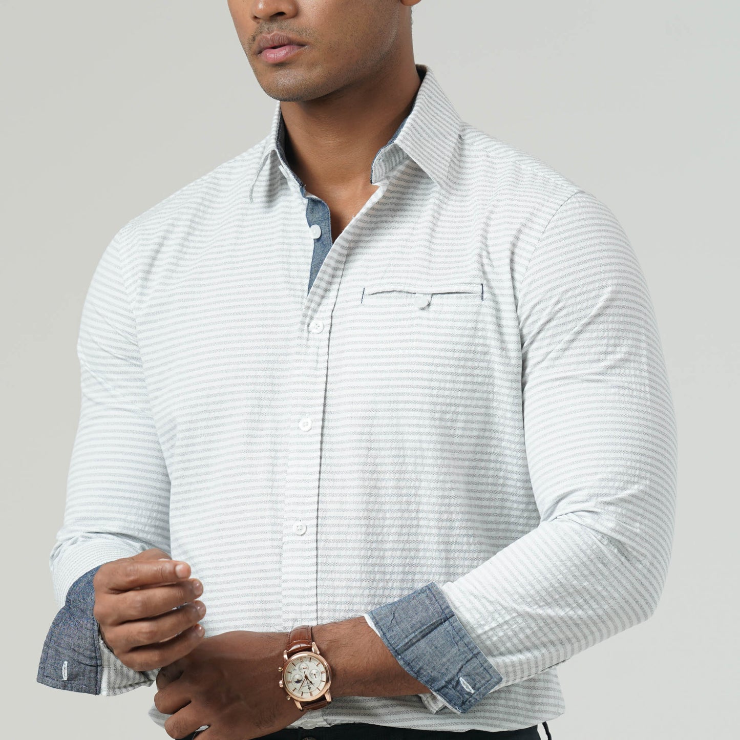 Mens White Black Striped Shirt