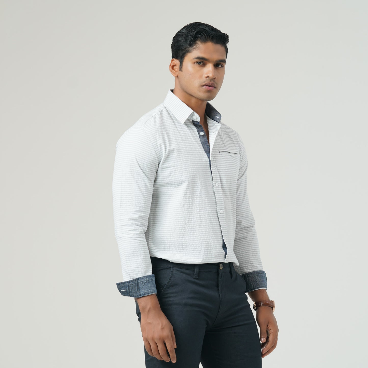 Mens White Black Striped Shirt