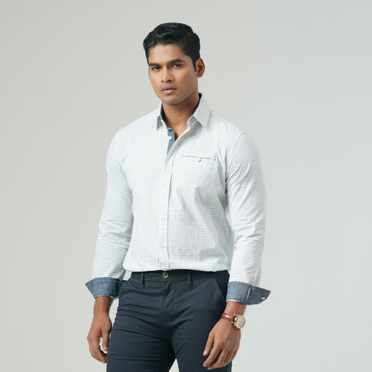 Mens White Black Striped Shirt