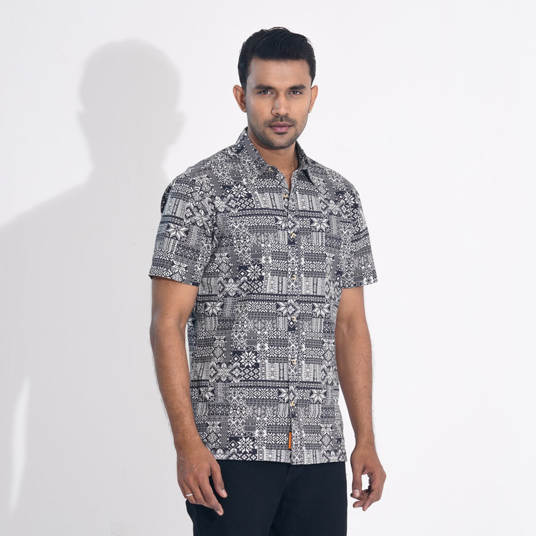 Mens Black Printed Cotton Shirt