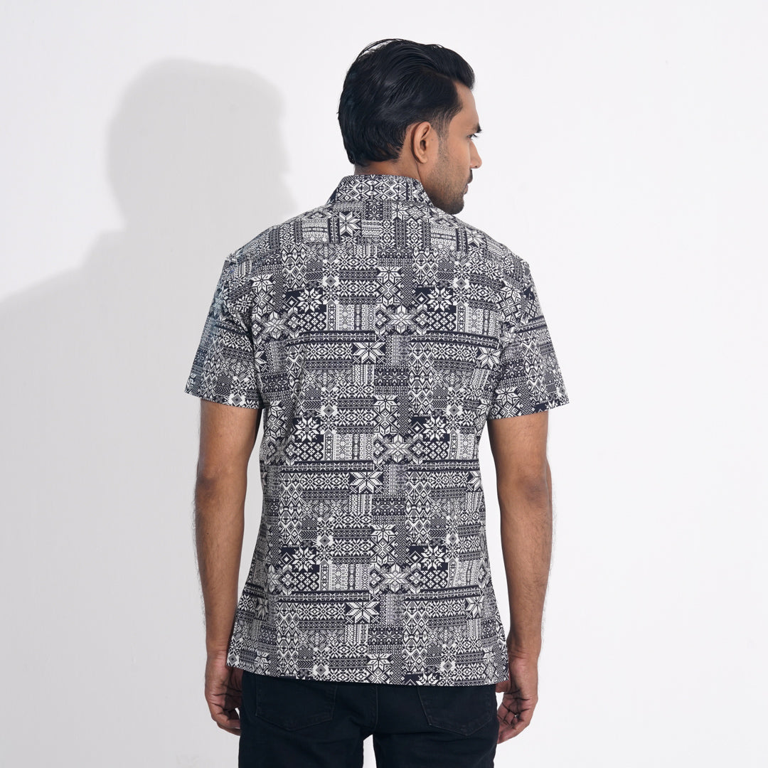 Mens Black Printed Cotton Shirt