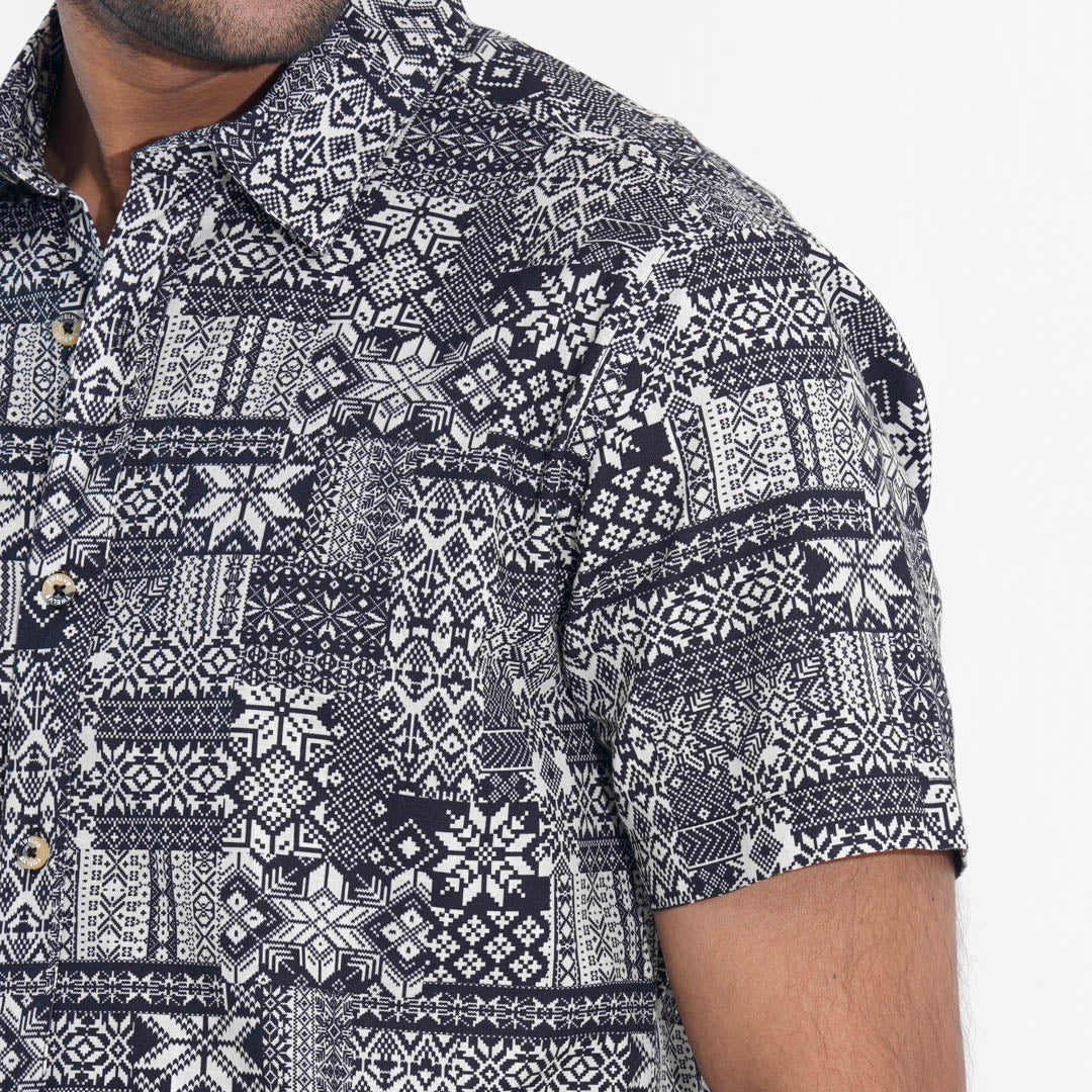 Mens Black Printed Cotton Shirt