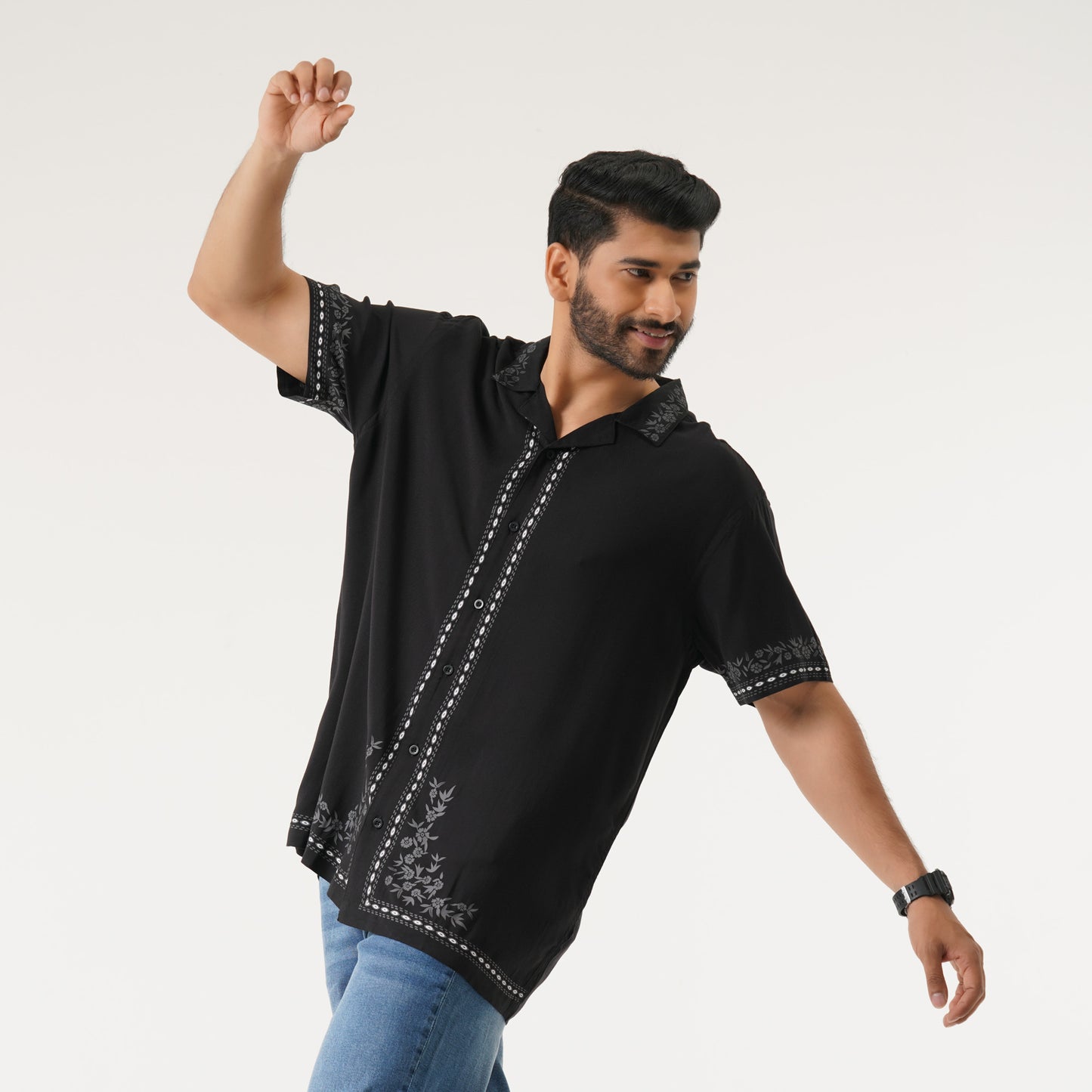 Mens Black Hawai Shirt