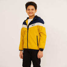 Load image into Gallery viewer, Boy&#39;s Mustard &amp; Navy Hooded Windbreaker
