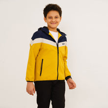 Load image into Gallery viewer, Boy&#39;s Mustard &amp; Navy Hooded Windbreaker
