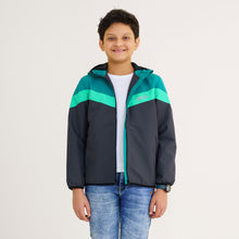 Load image into Gallery viewer, Boy&#39;s Gray &amp; Green Hooded Windbreaker
