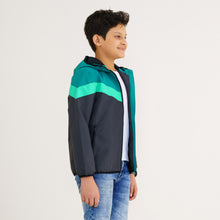 Load image into Gallery viewer, Boy&#39;s Gray &amp; Green Hooded Windbreaker
