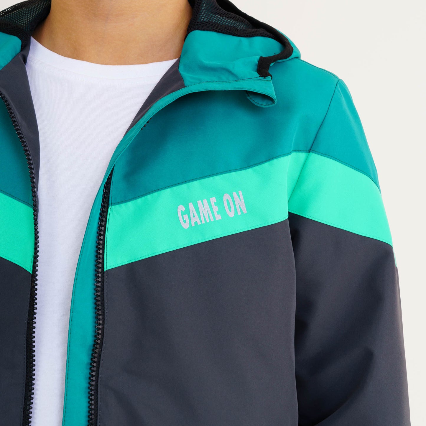 Boys Gray & Green Hooded Windbreaker