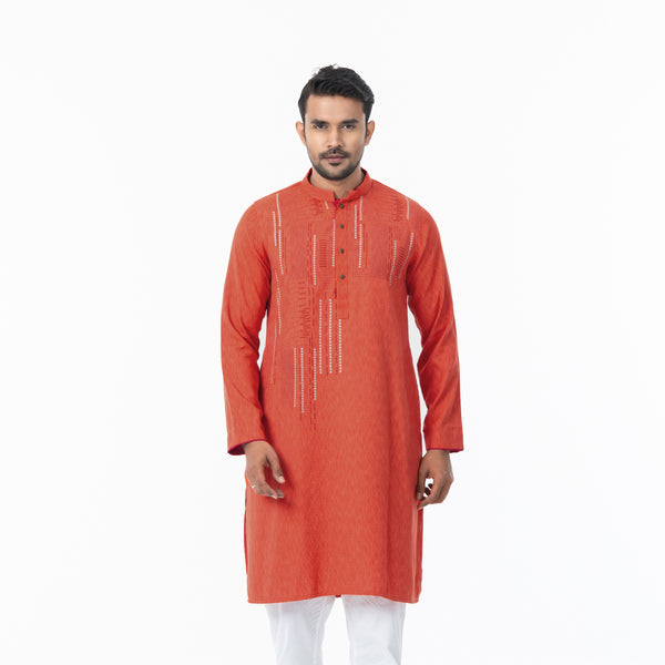 Mens Orange Jacquard Panjabi