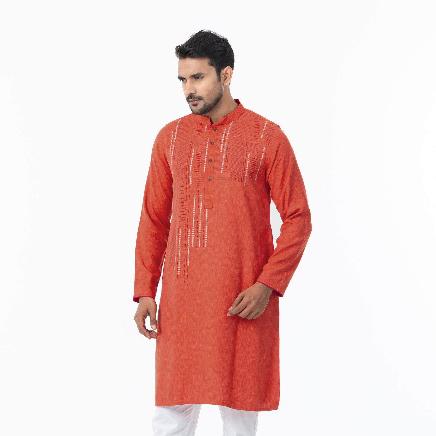 Mens Orange Jacquard Panjabi