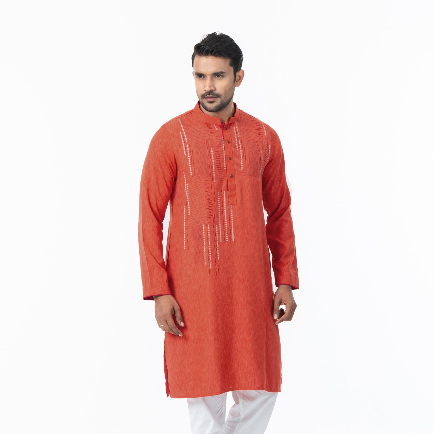 Mens Orange Jacquard Panjabi