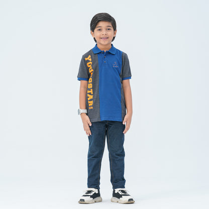 Boy's Charcoal & Navy Cotton Polo