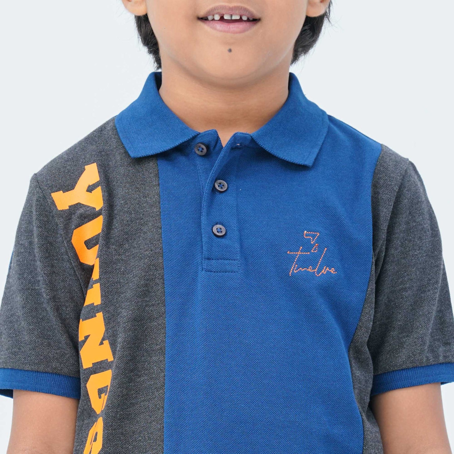 Boy's Charcoal & Navy Cotton Polo