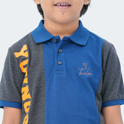 Boy's Charcoal & Navy Cotton Polo