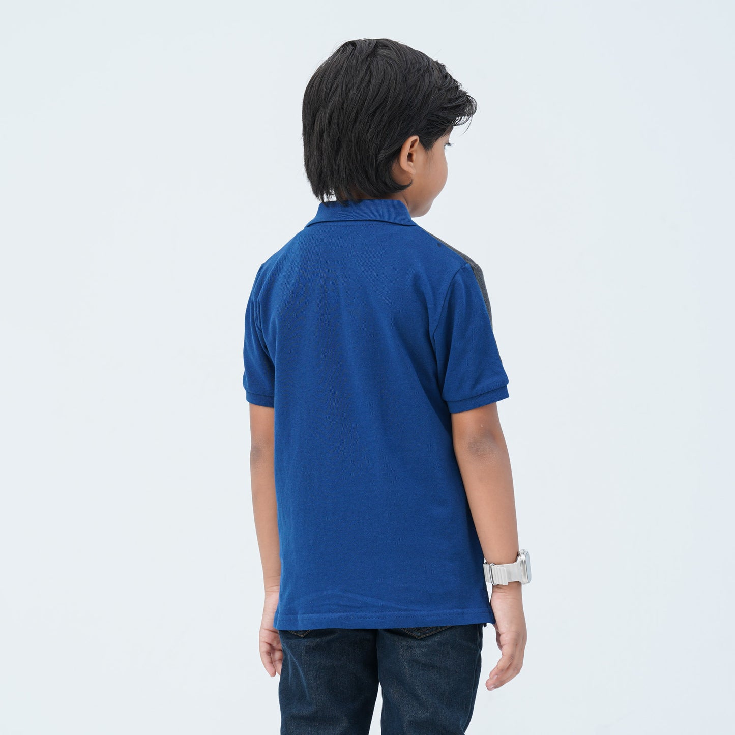 Boy's Charcoal & Navy Cotton Polo
