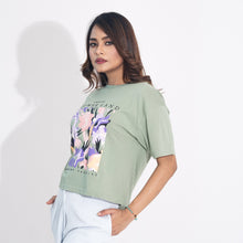 Load image into Gallery viewer, Women Sage Green Crop T-Shirt
