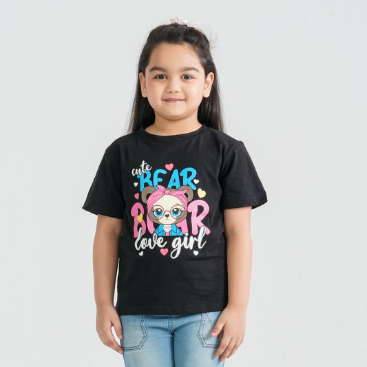 Girls’ Black Cotton T-Shirt