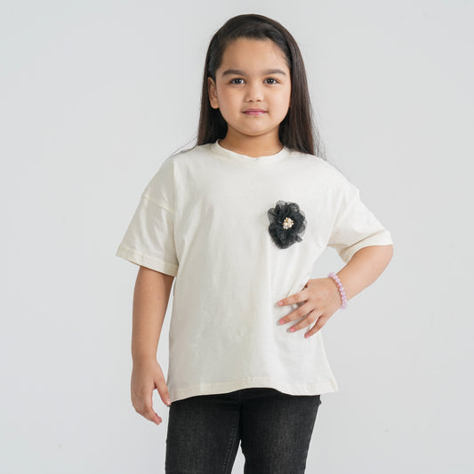 Girls’ Cream White Cotton T-Shirt