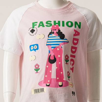 Girls Baby Pink & White T-Shirt