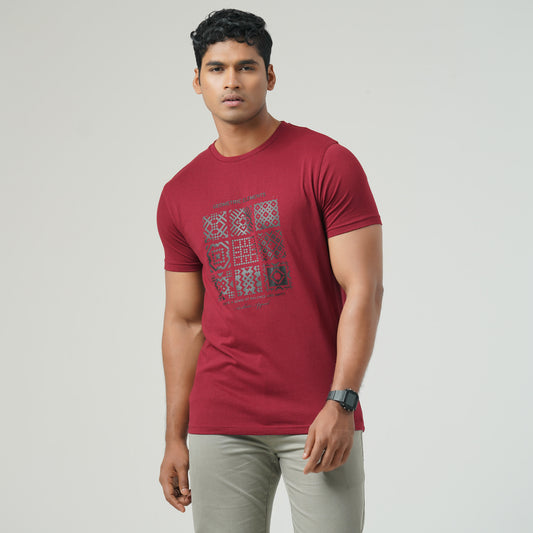 Mens Maroon Graphic T-Shirt