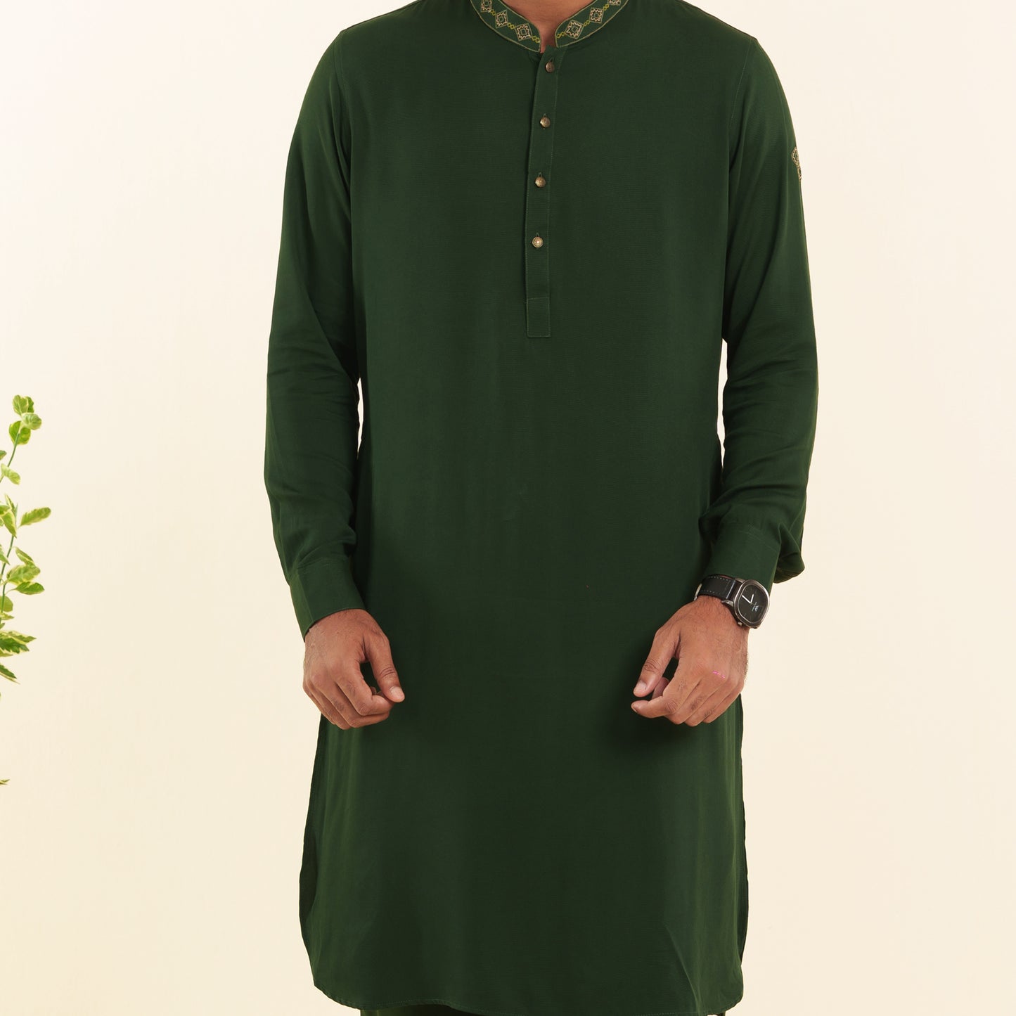 Mens Green  Embroidery Kabli Set