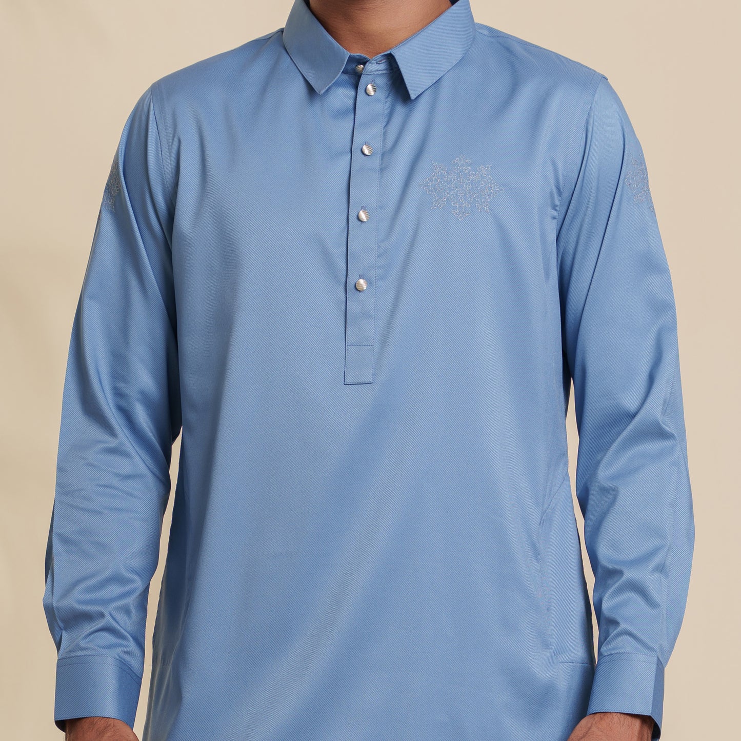 Mens Embroidery Kabli- Blue Horizon