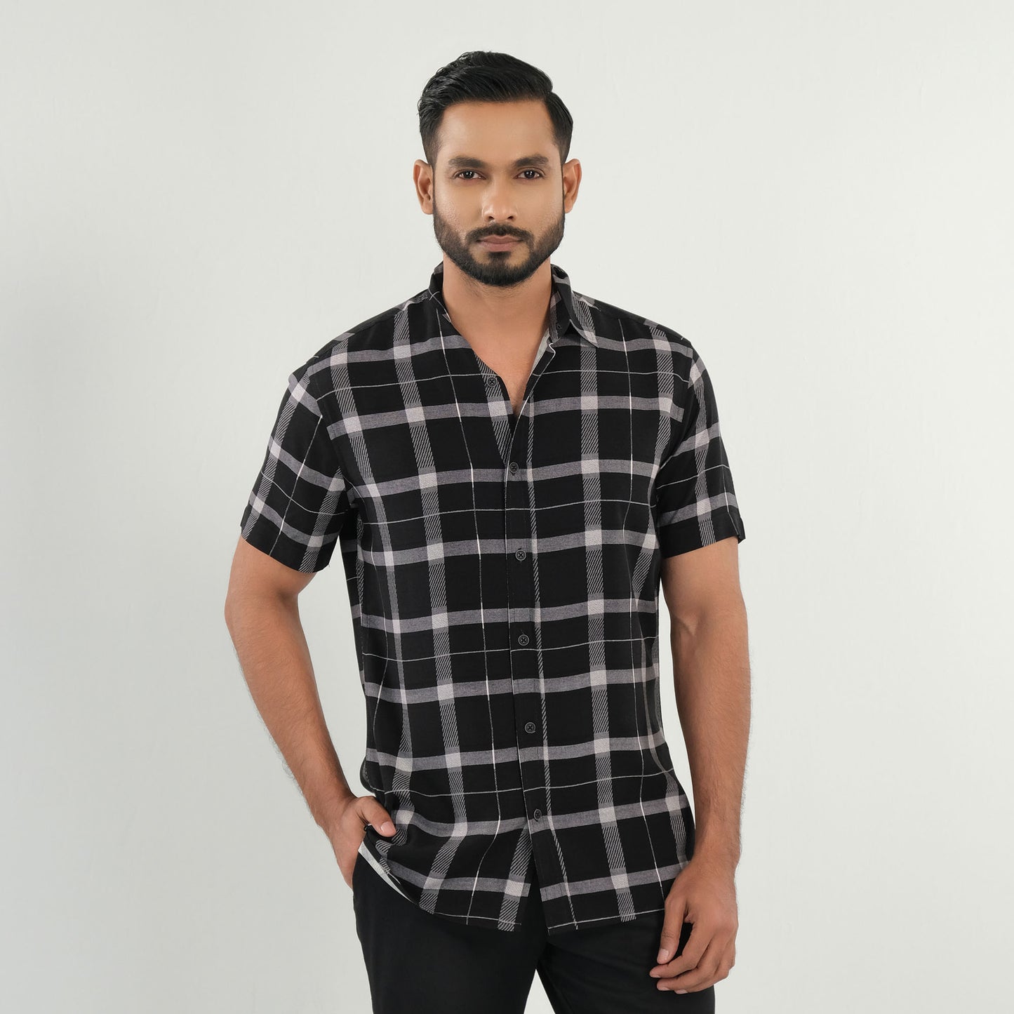 Mens Peach-Black Print Shirt