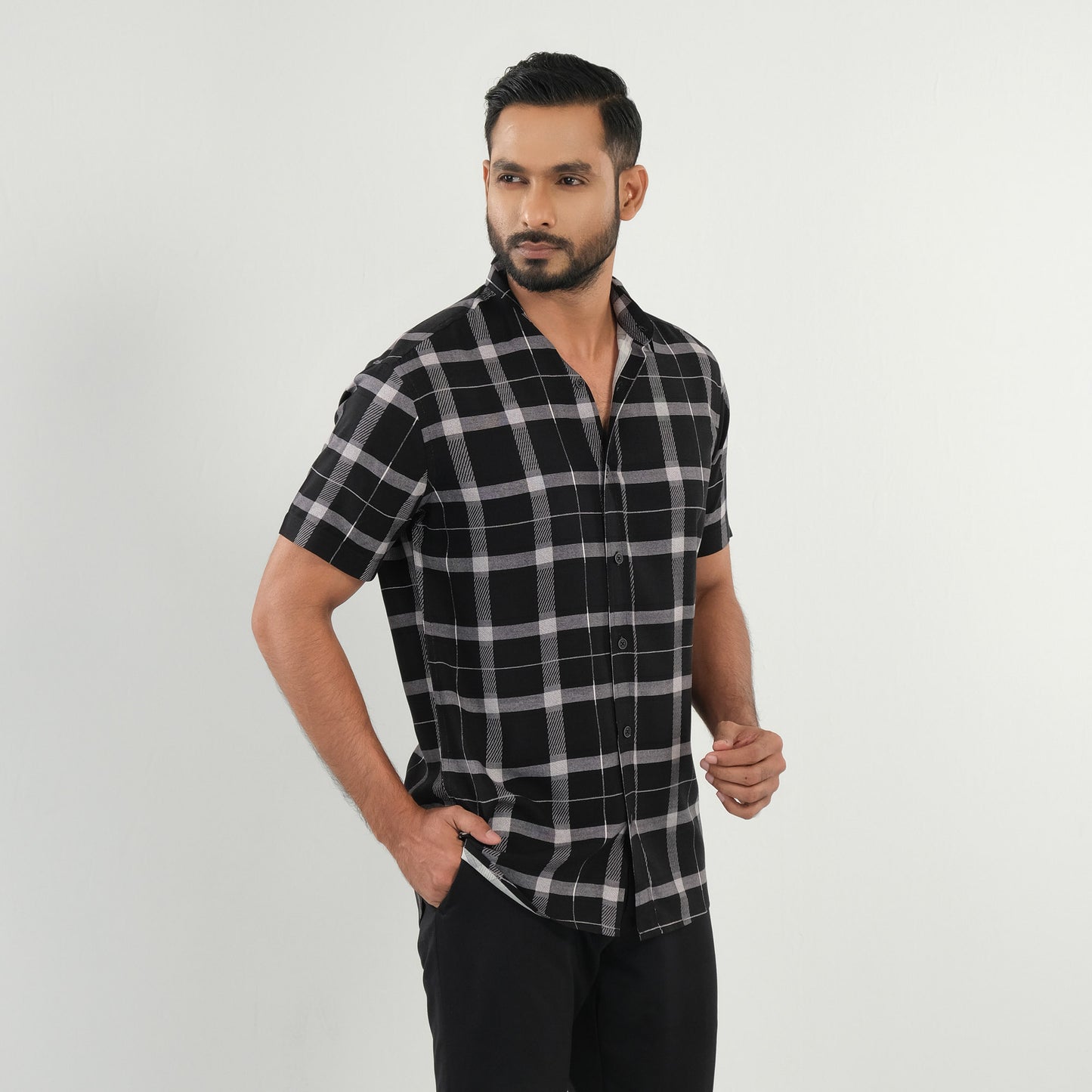 Mens Peach-Black Print Shirt