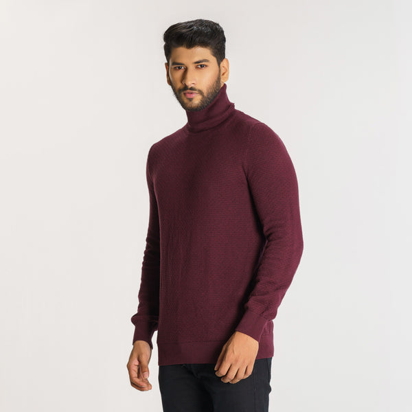 Mens Maroon High Neck Pullover