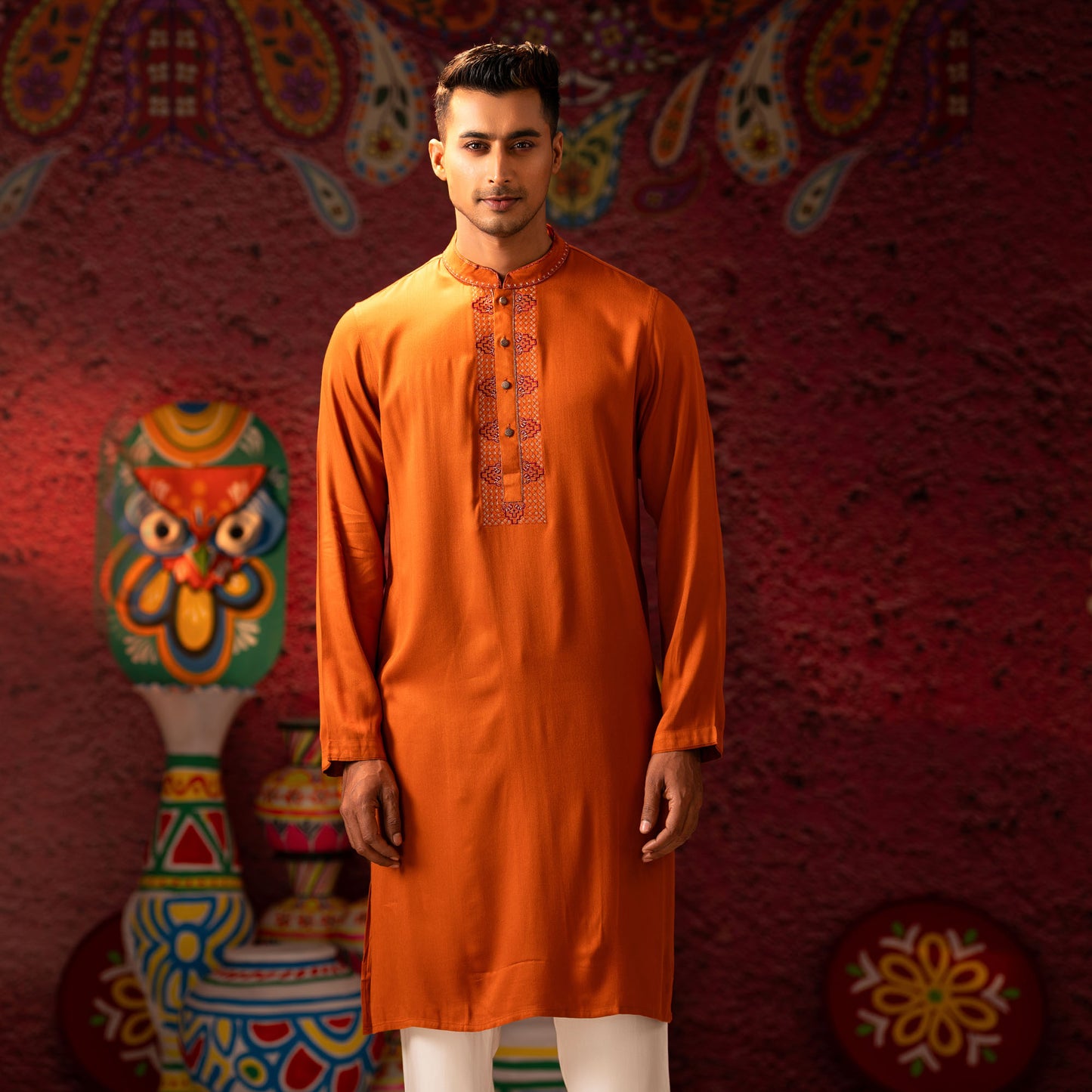 Mens Brown Embroidery Panjabi