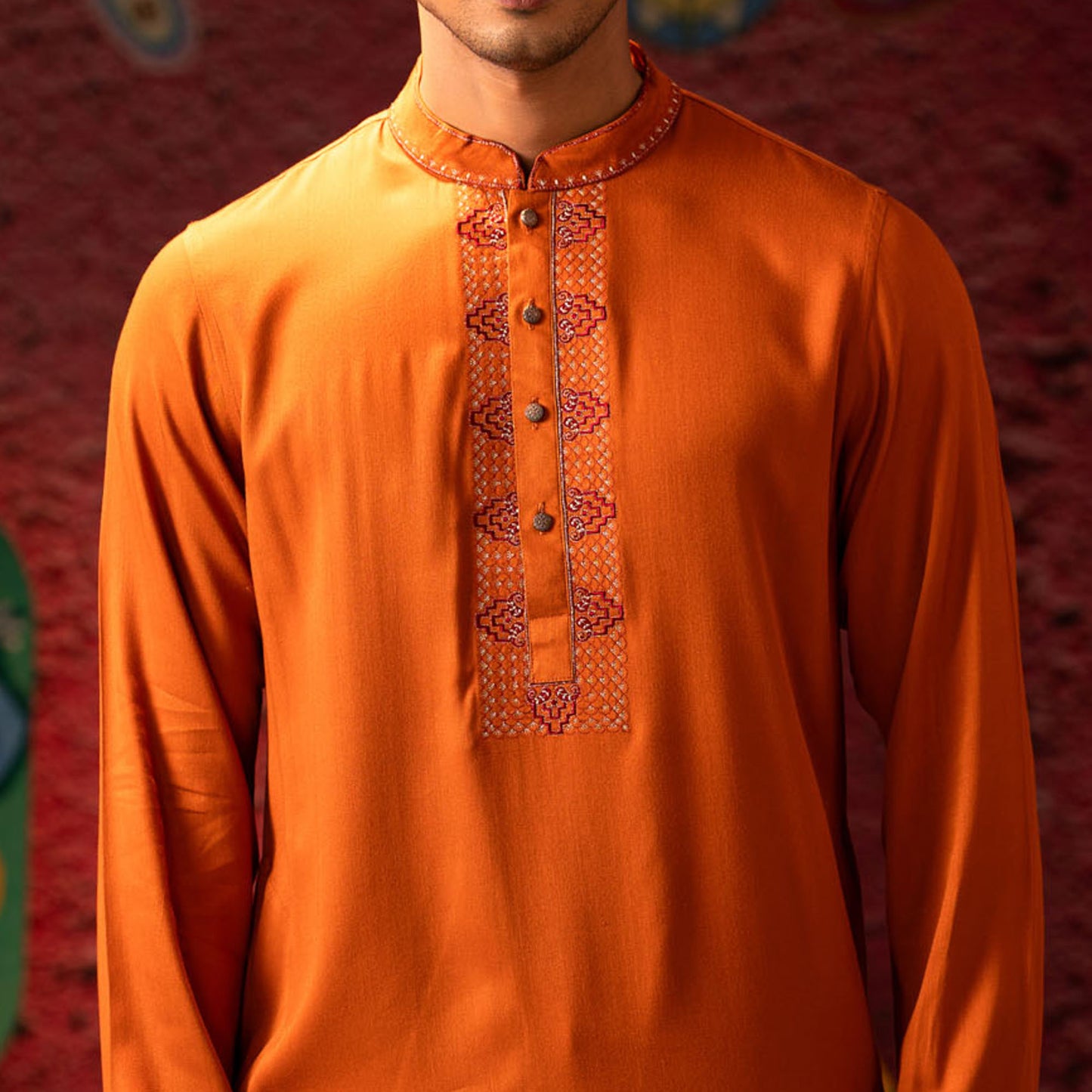 Mens Brown Embroidery Panjabi
