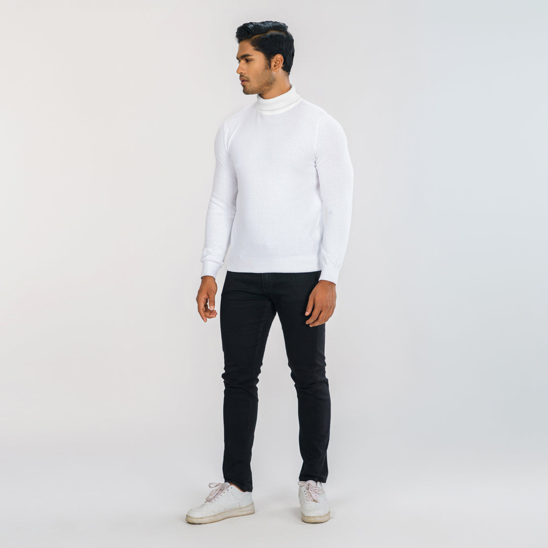 Mens White High Neck Pullover