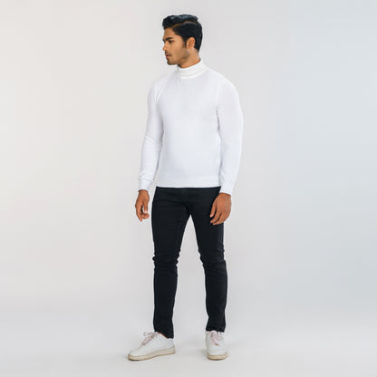 Mens White High Neck Pullover